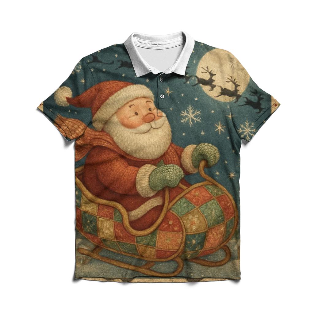 Santa And The Cozy Moonlight Sleigh premium cotton polo shirts