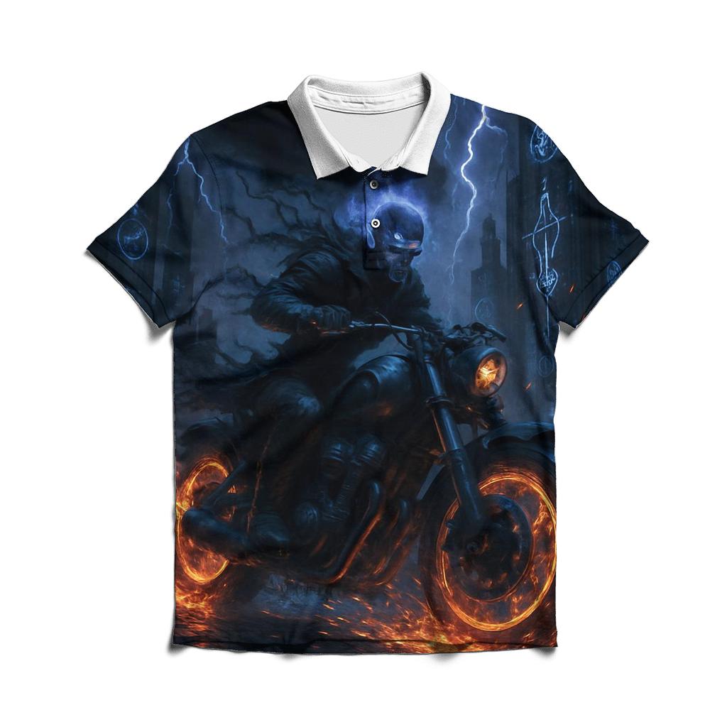 Grim Rider Through Neon Ruins classic pique polos