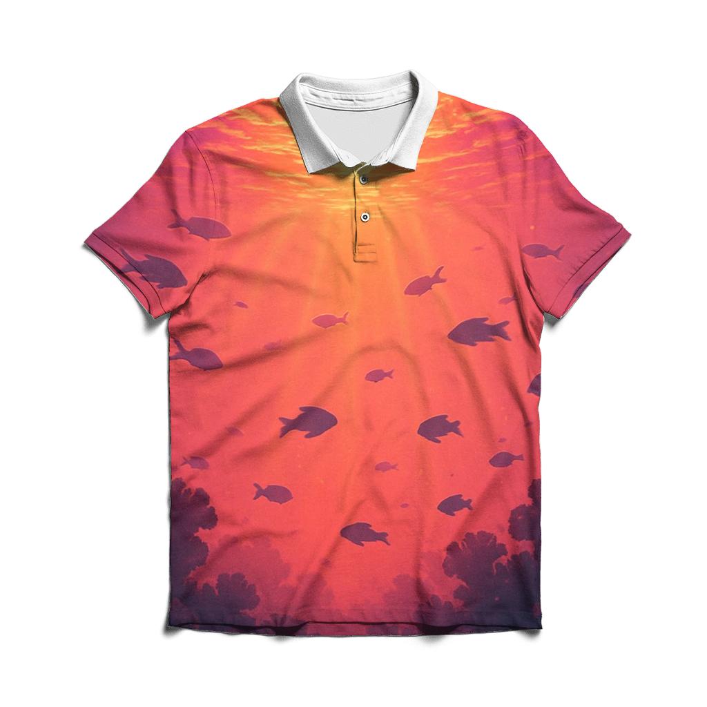 Coral Reef Sunset Mirror premium cotton polo shirts