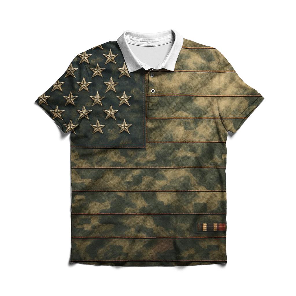 Camouflage Flag Fusion embroidered polo tops