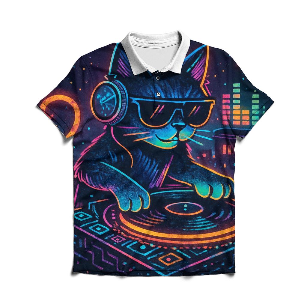 Retro Arcade DJ Cat classic pique polos