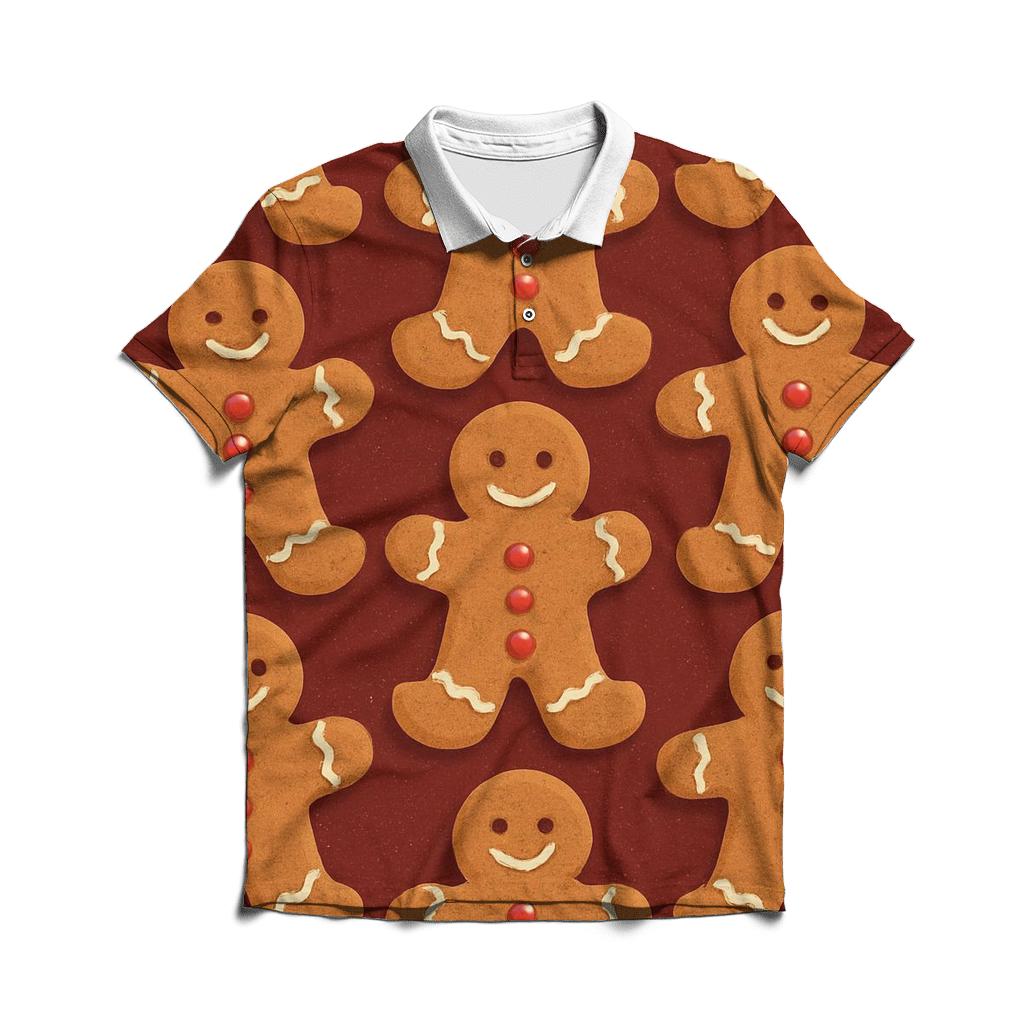 Gingerbread Man Grid On Burgundy Background designer slim fit polos