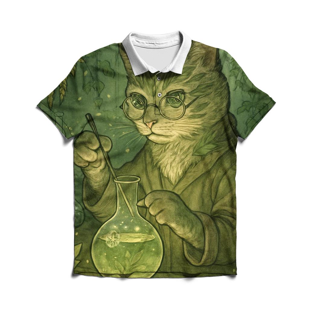 Botanical Alchemist Cat premium cotton polo shirts