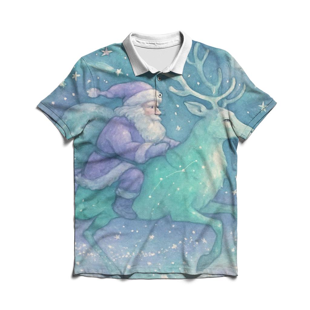 Starlight Reindeer Rider Santa embroidered polo tops
