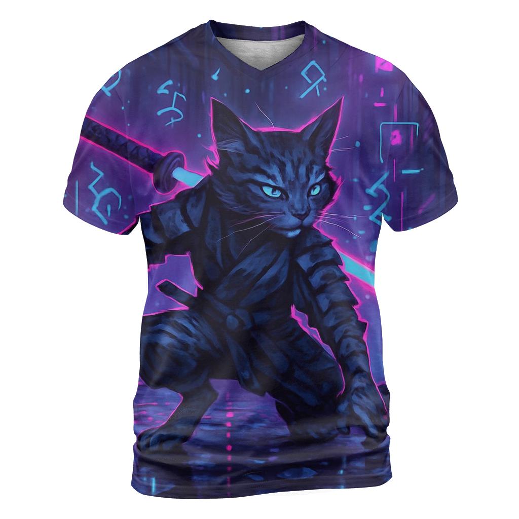 Neon Alley Samurai Cat designer pattern shirts