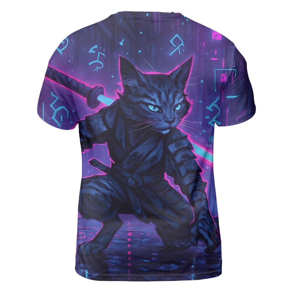 Neon Alley Samurai Cat designer pattern shirts