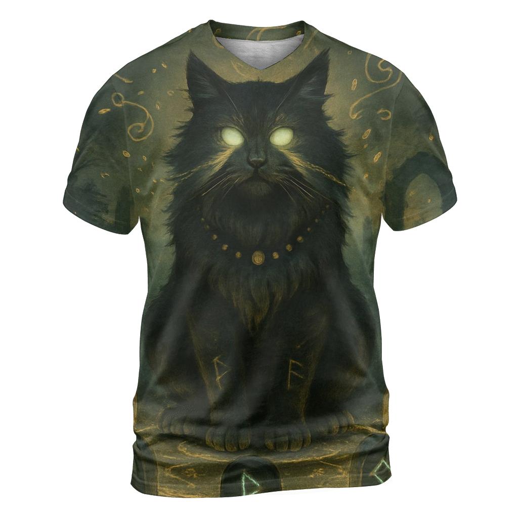 Mystic Runestone Guardian Cat artistic all-over print tops