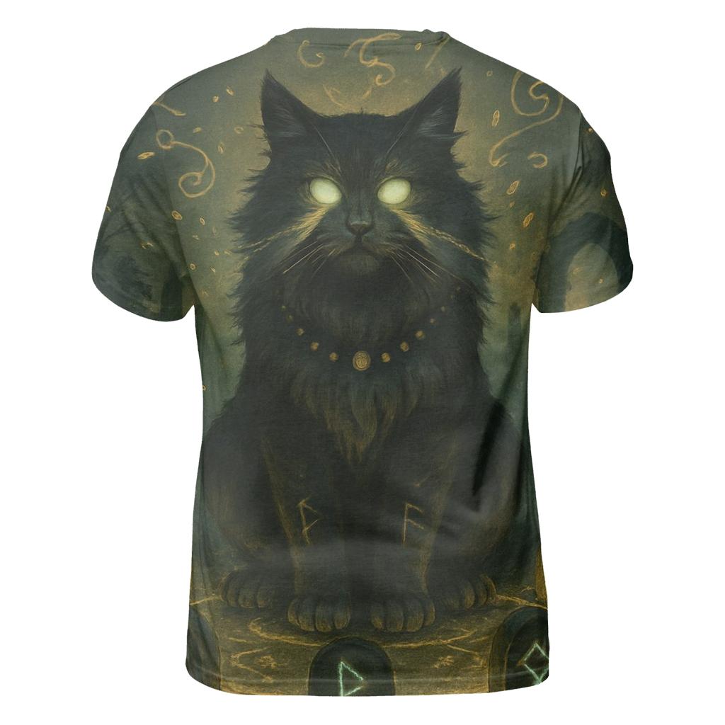 Mystic Runestone Guardian Cat artistic all-over print tops