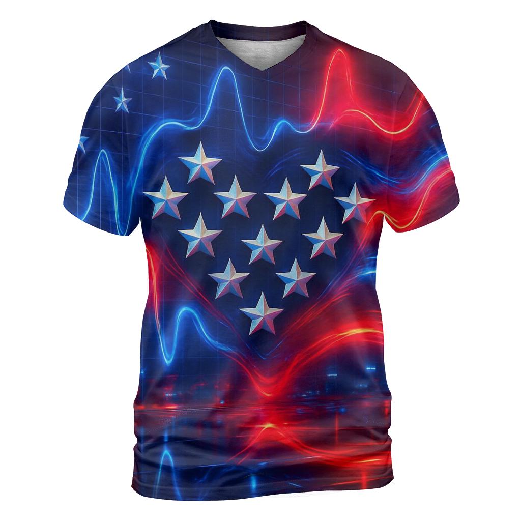 Patriotic Pulse vibrant all-over design tees