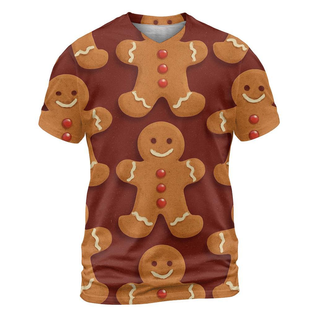 Gingerbread Man Grid On Burgundy Background trendy printed shirt styles
