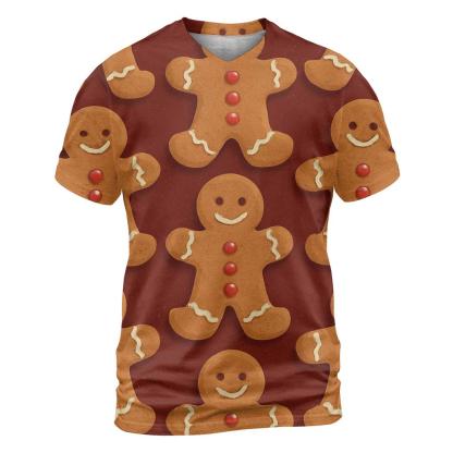 Gingerbread Man Grid On Burgundy Background trendy printed shirt styles
