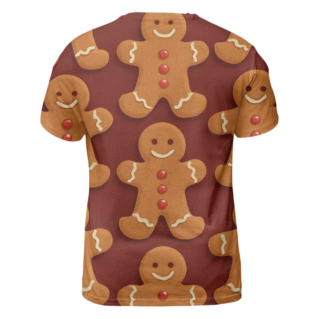 Gingerbread Man Grid On Burgundy Background trendy printed shirt styles