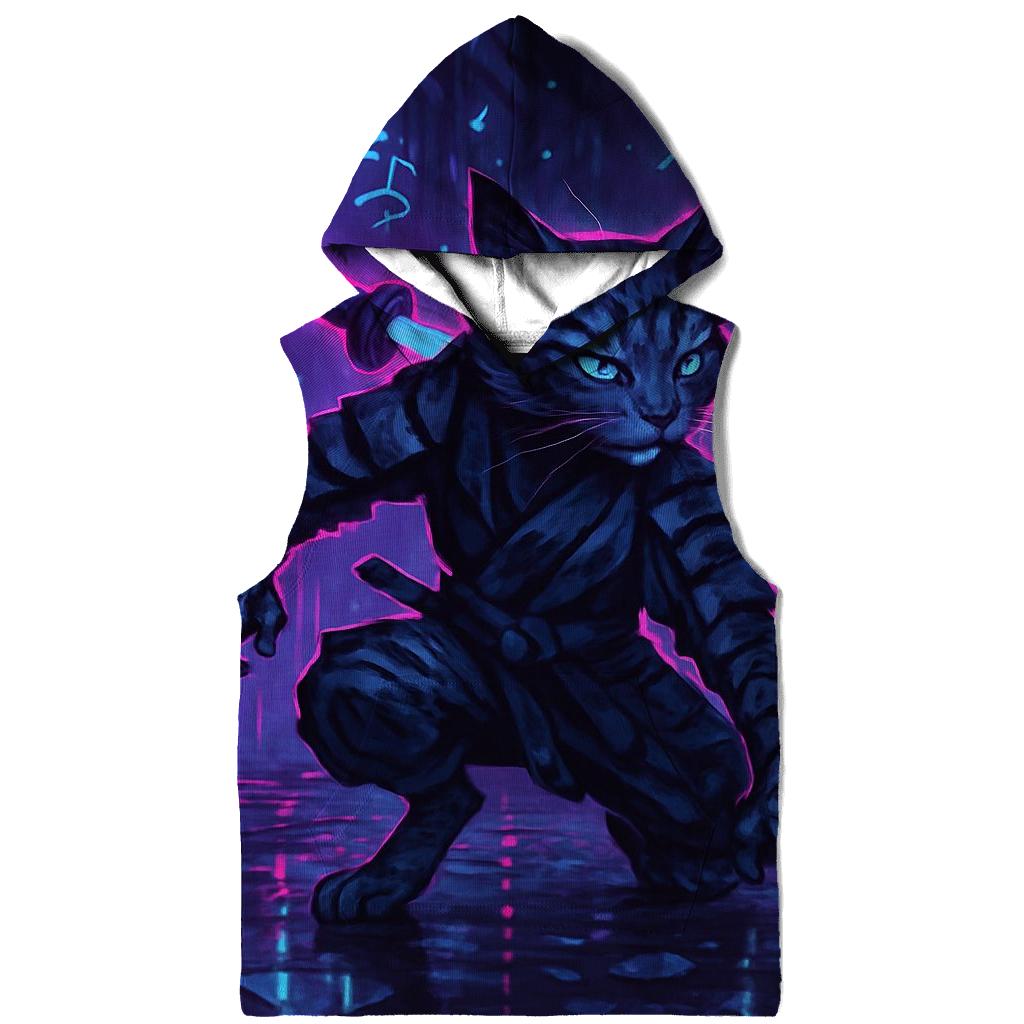 Neon Alley Samurai Cat printed hoodies