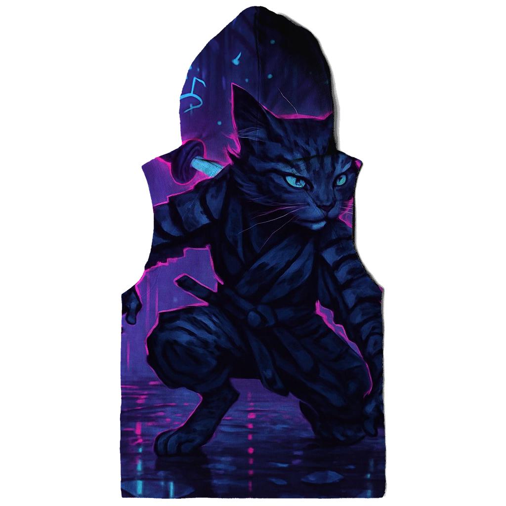 Neon Alley Samurai Cat printed hoodies