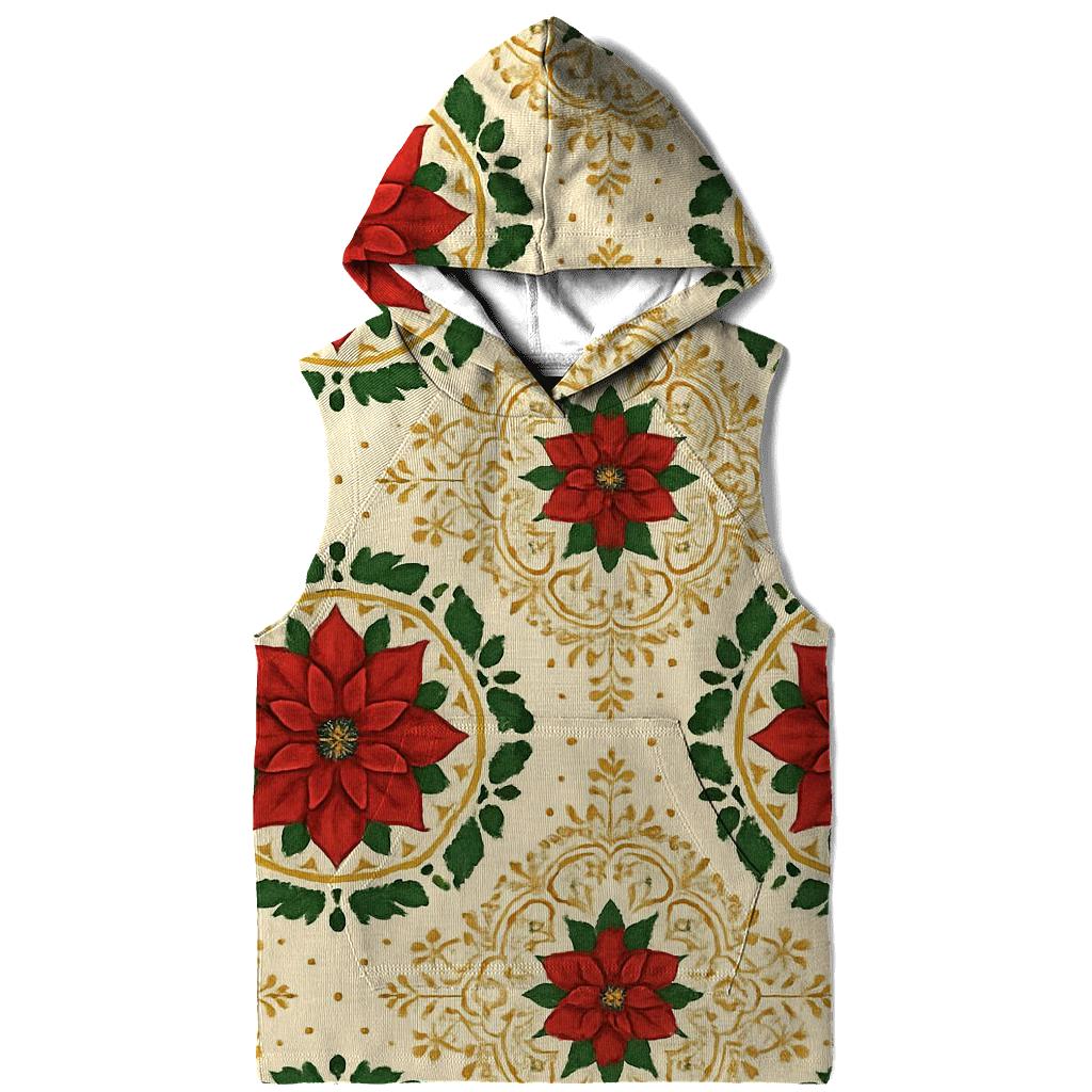 Poinsettia Medallion Tessellation On Cream Background lightweight hoodies