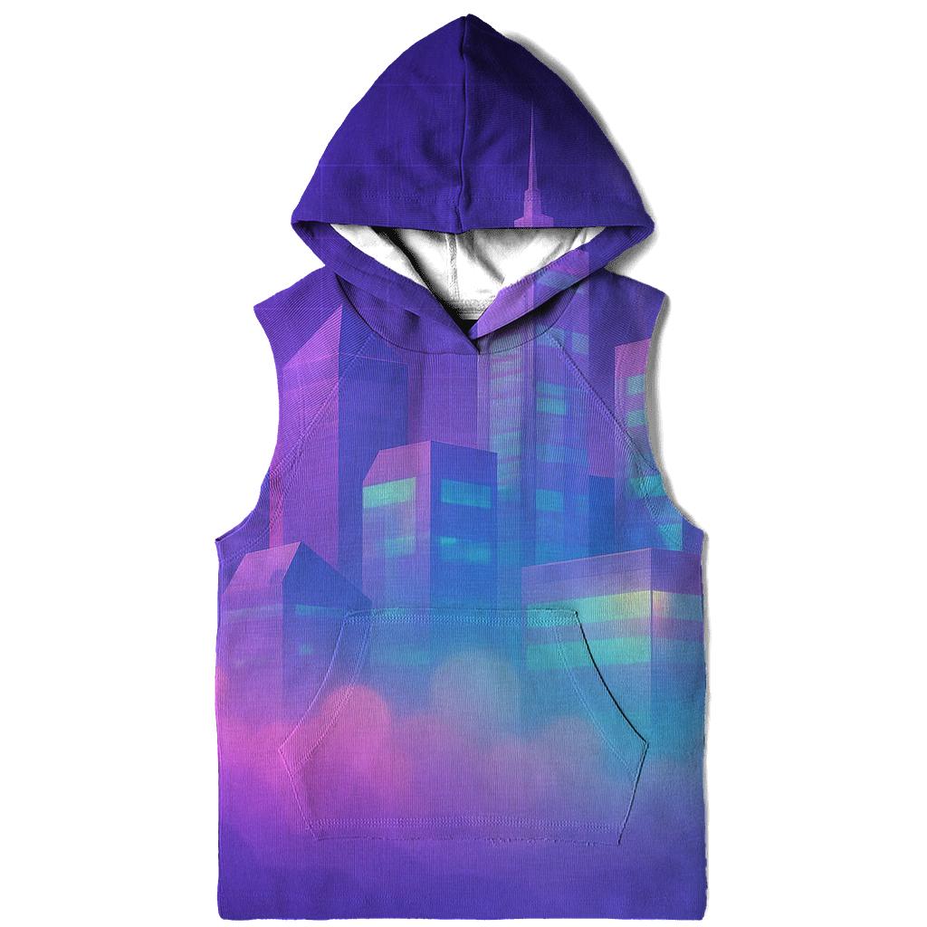 Vaporwave Skyline Drift printed hoodies