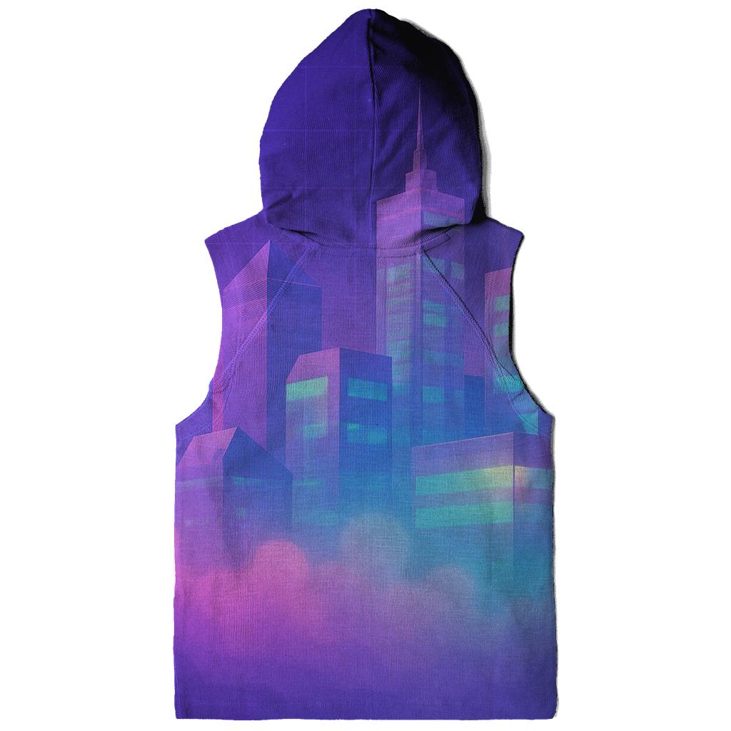 Vaporwave Skyline Drift printed hoodies