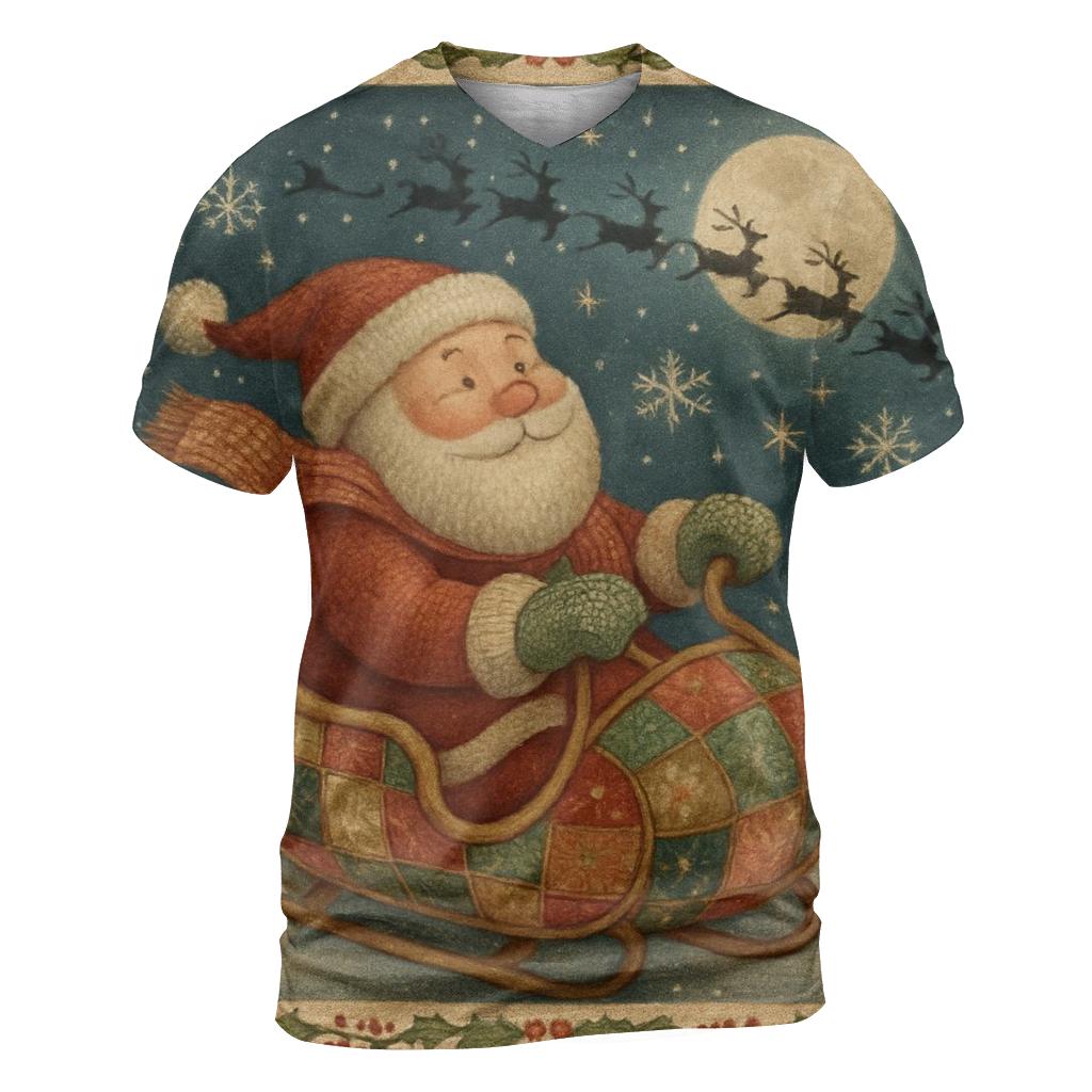 Santa And The Cozy Moonlight Sleigh artistic all-over print tops