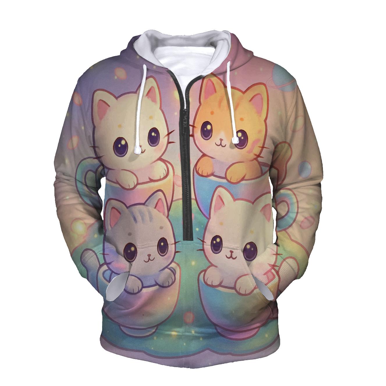 Galaxy Tea Party Kittens zip-up hoodies