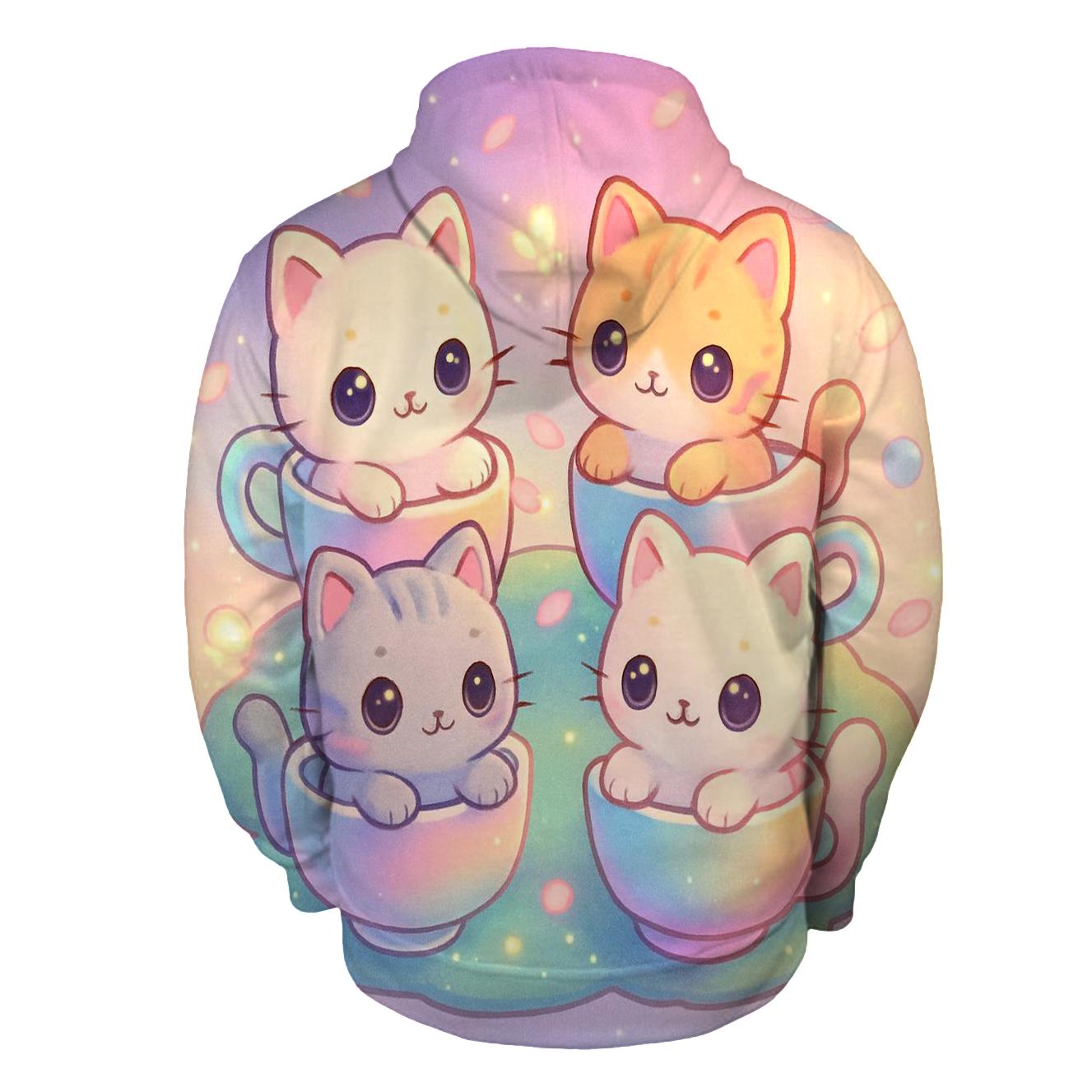 Galaxy Tea Party Kittens zip-up hoodies