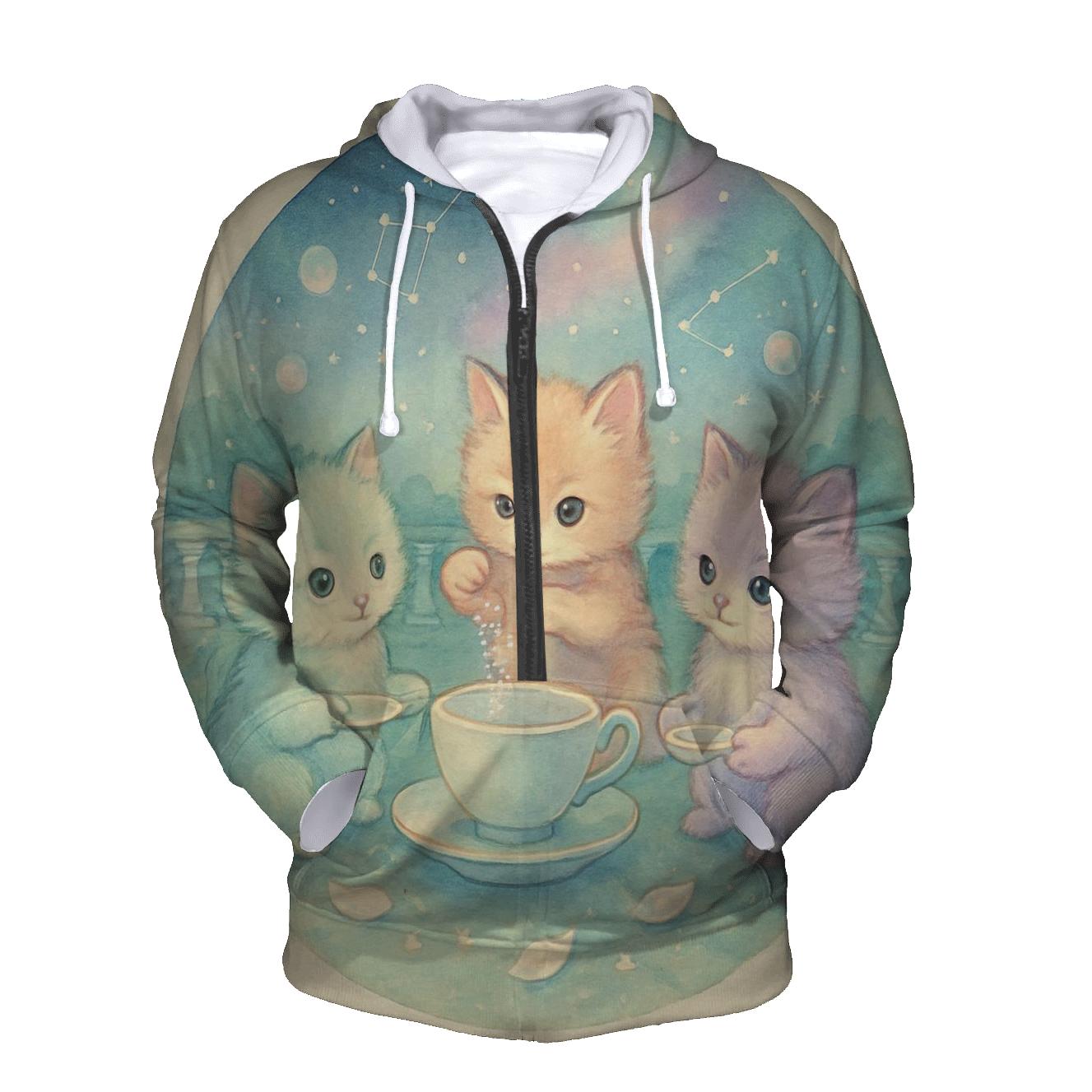 Cosmic Tea Party Kittens graphic hoodies