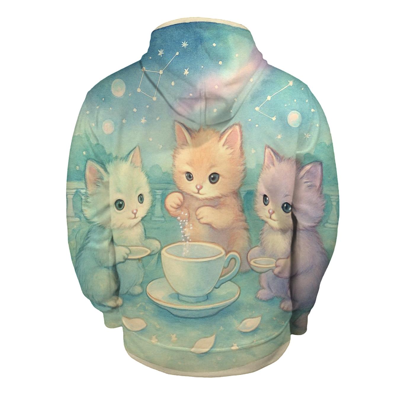 Cosmic Tea Party Kittens graphic hoodies