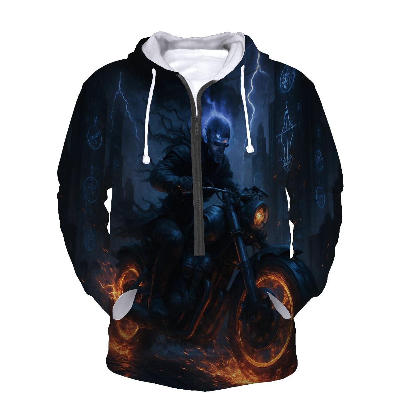 Grim Rider Through Neon Ruins hoodie styles