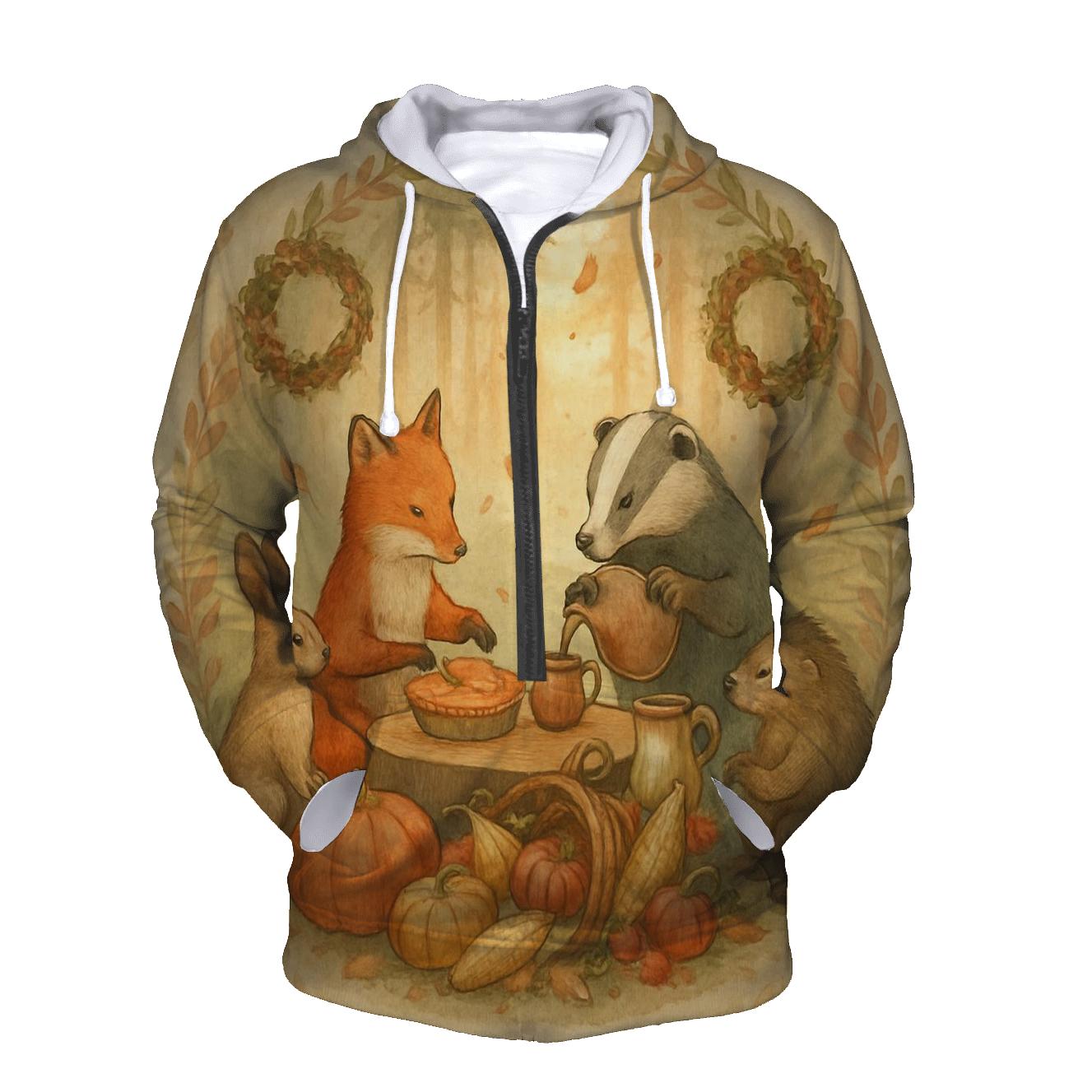 Woodland Feast Circle embroidered hoodies