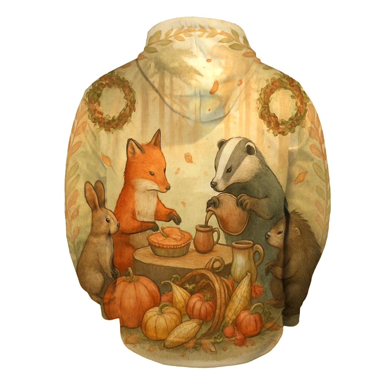 Woodland Feast Circle embroidered hoodies