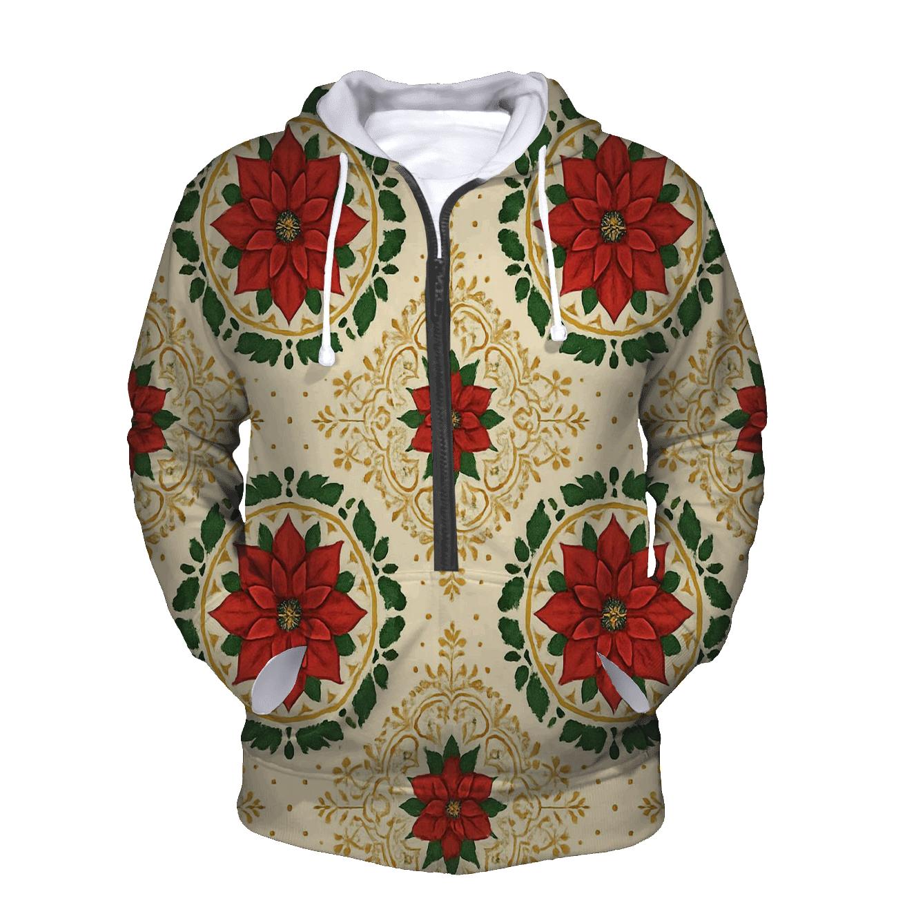 Poinsettia Medallion Tessellation On Cream Background hoodie designs