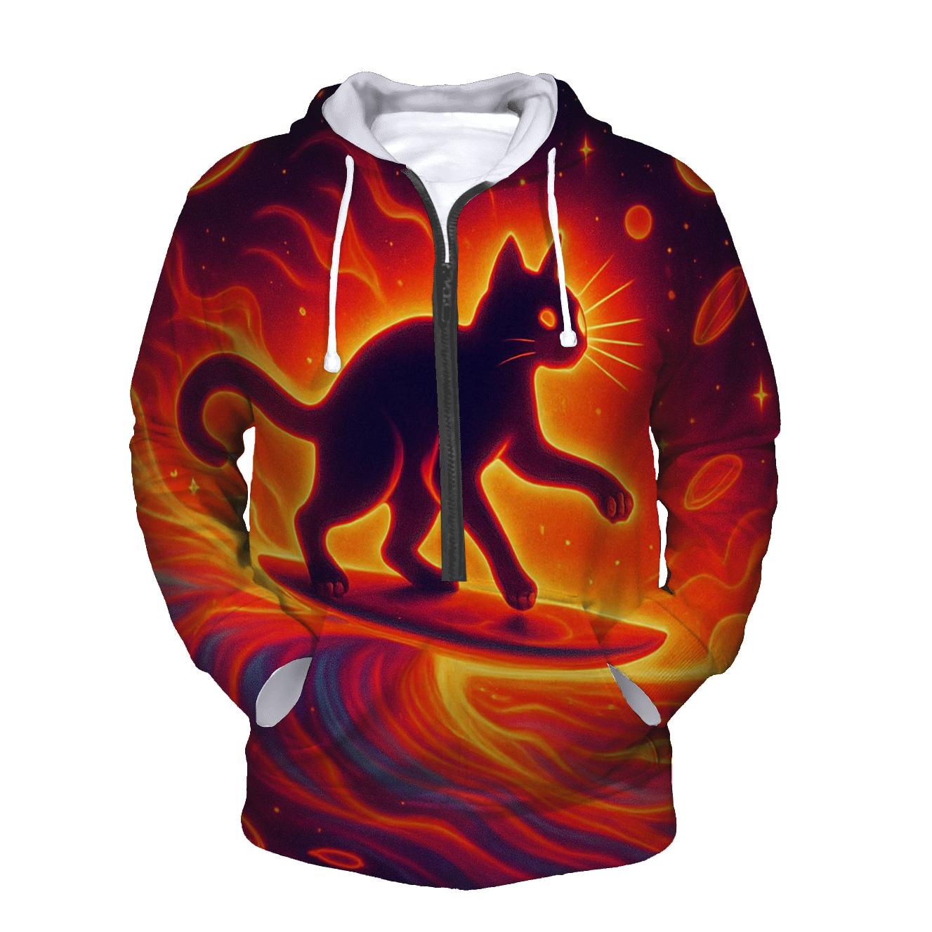 Surfing Solar Flare Cat graphic hoodies