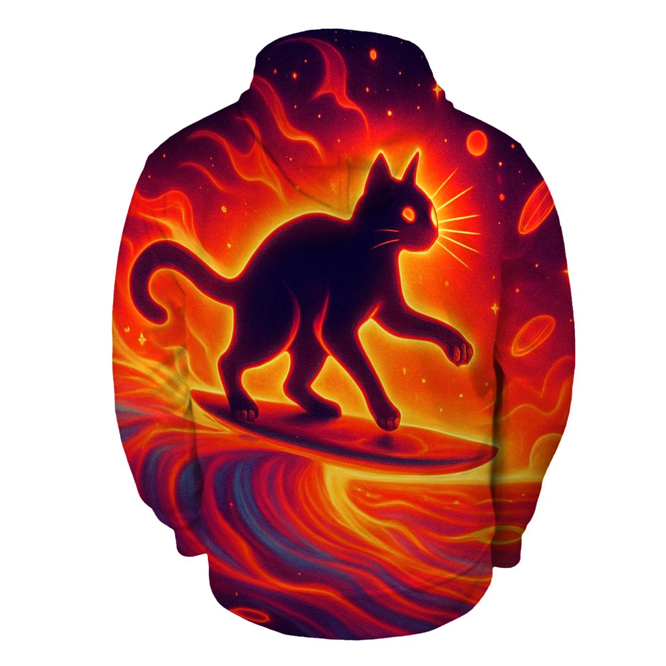 Surfing Solar Flare Cat graphic hoodies