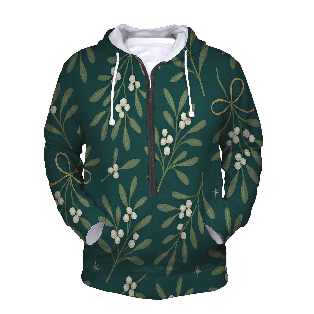 Mistletoe Scatter On Teal Background hoodie trends