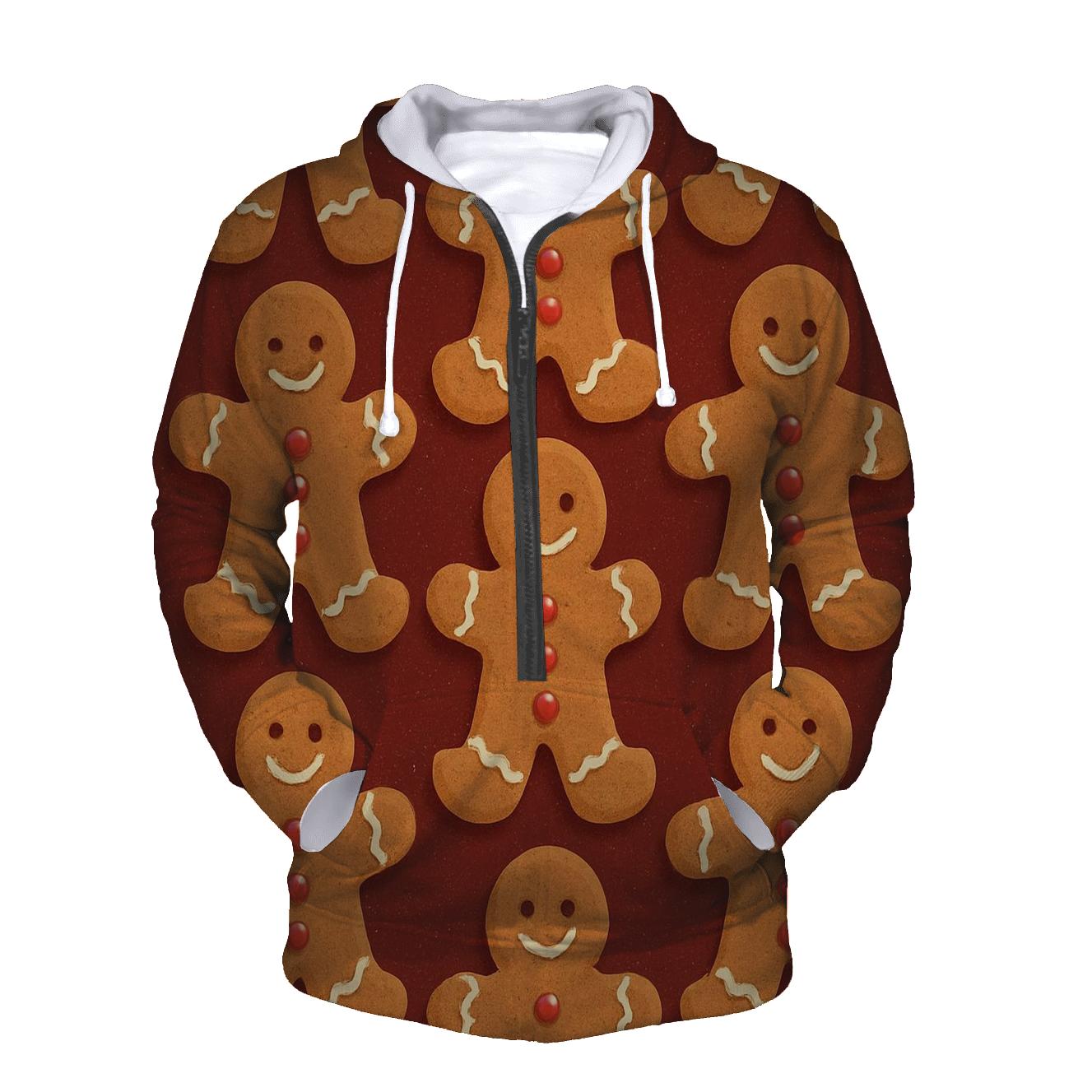 Gingerbread Man Grid On Burgundy Background hoodies fashion