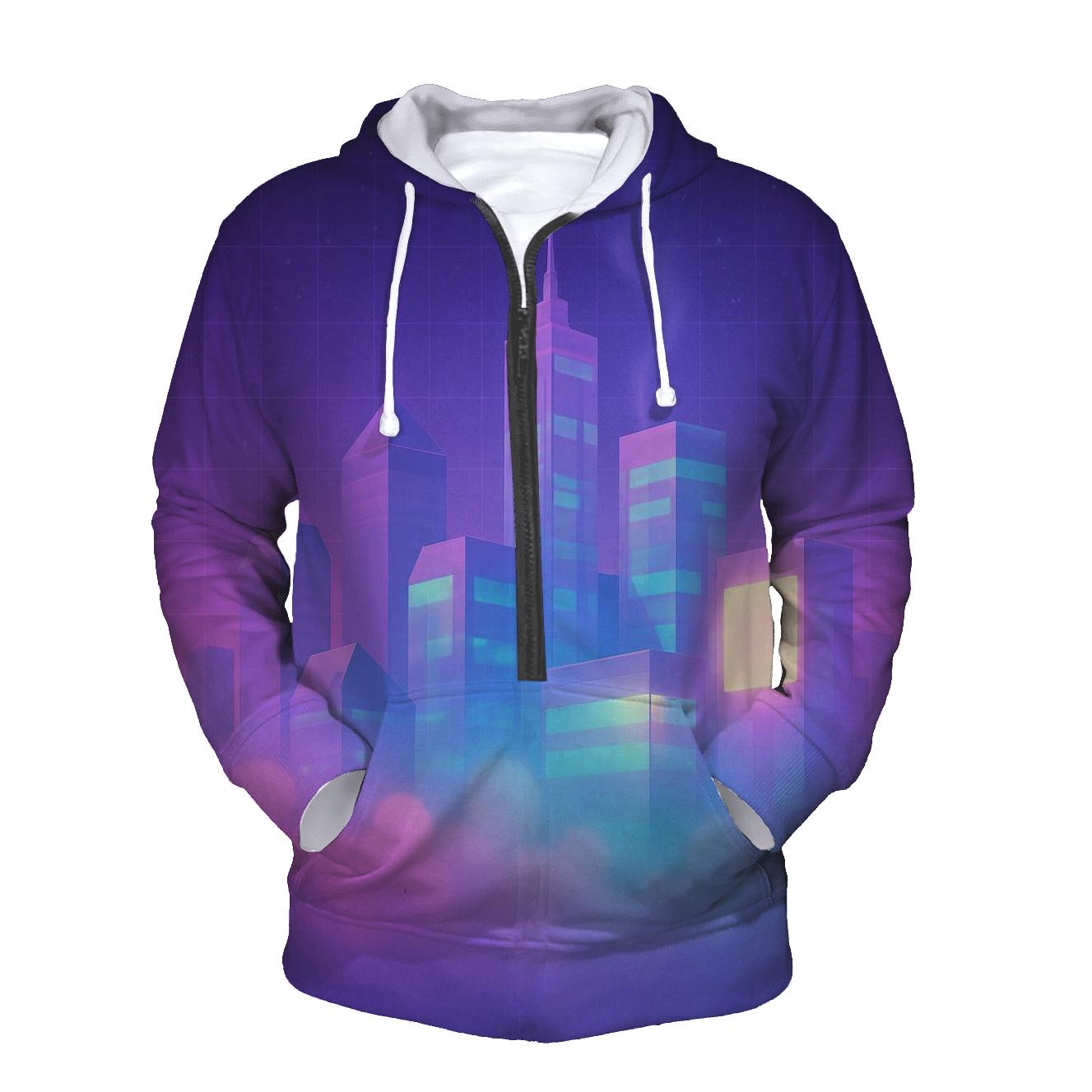 Vaporwave Skyline Drift zip-up hoodies