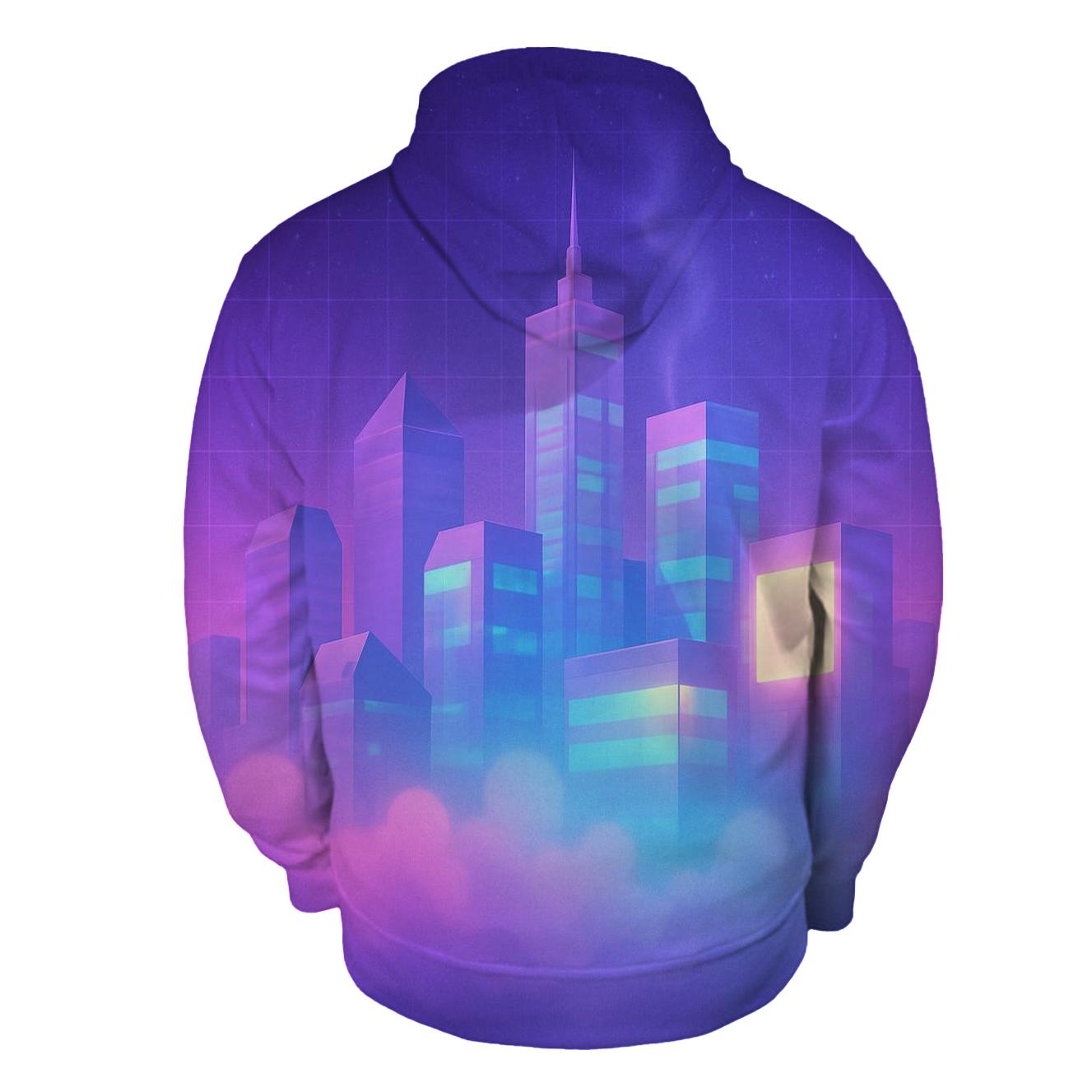 Vaporwave Skyline Drift zip-up hoodies