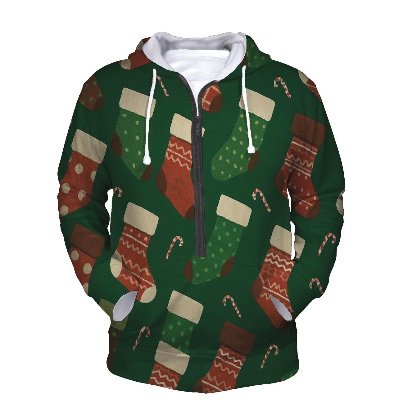 Stocking Chevron Array On Forest Green Background heavyweight hoodies