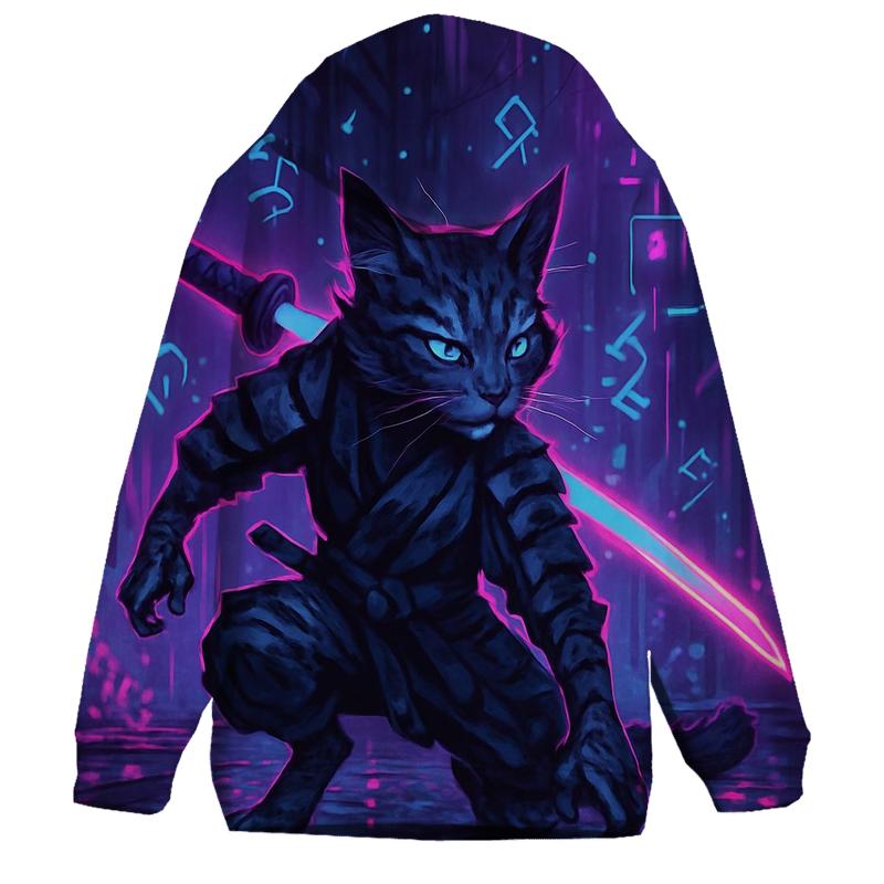 Neon Alley Samurai Cat lightweight hoodies