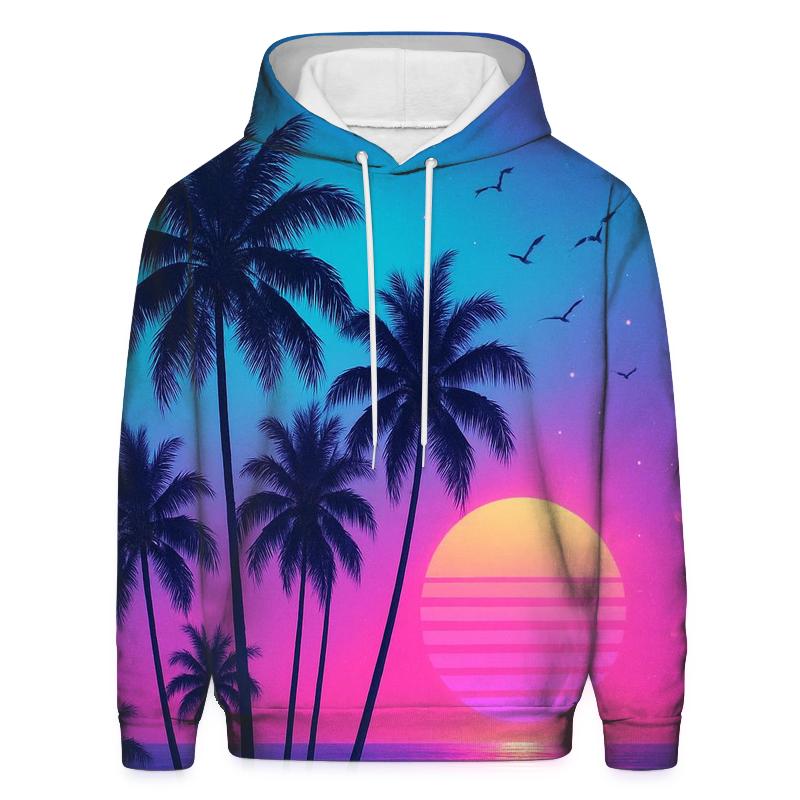Neon Palm Twilight embroidered hoodies