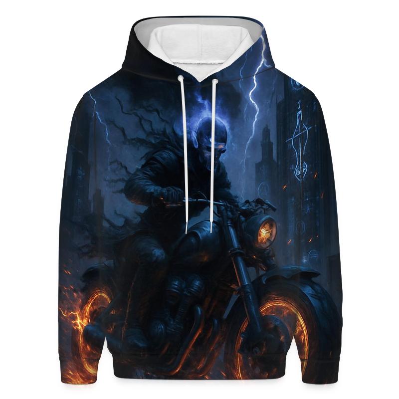 Grim Rider Through Neon Ruins pullover hoodies