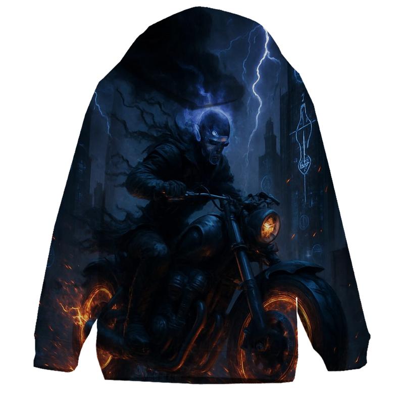 Grim Rider Through Neon Ruins pullover hoodies