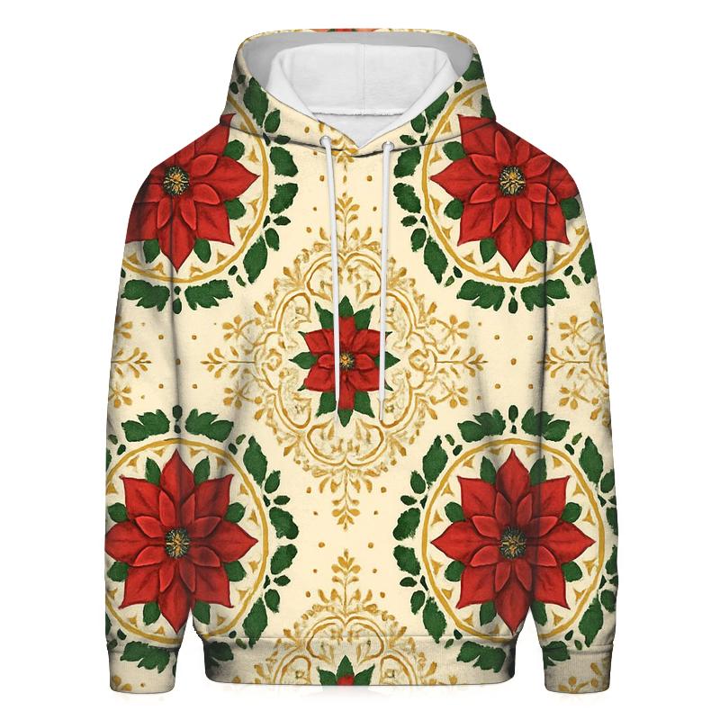 Poinsettia Medallion Tessellation On Cream Background hoodie trends