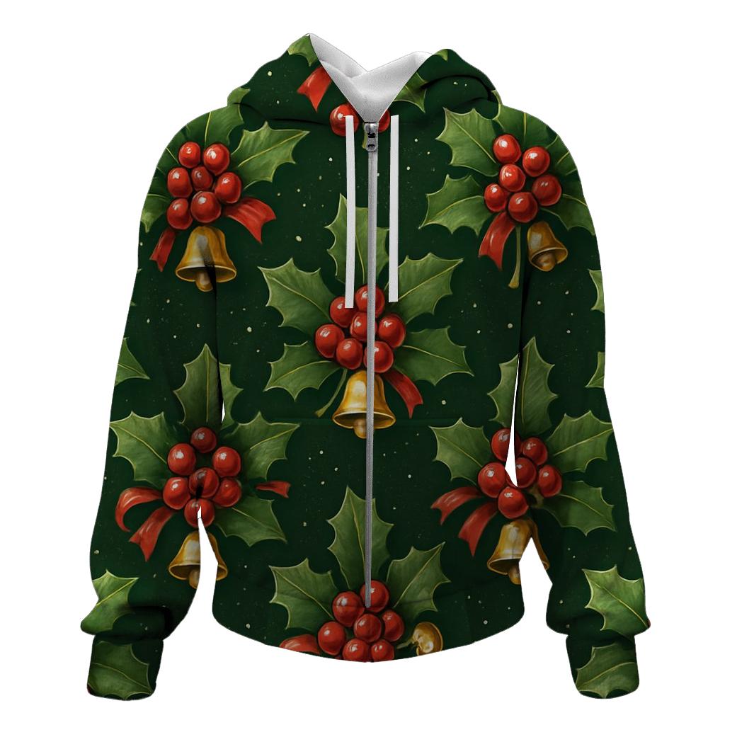 Crimson Holly Tiling On Green Background premium hoodies