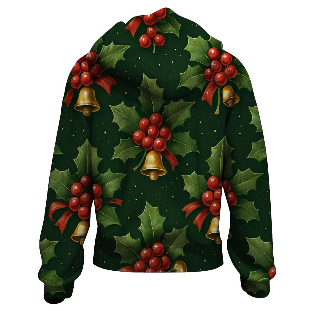 Crimson Holly Tiling On Green Background premium hoodies