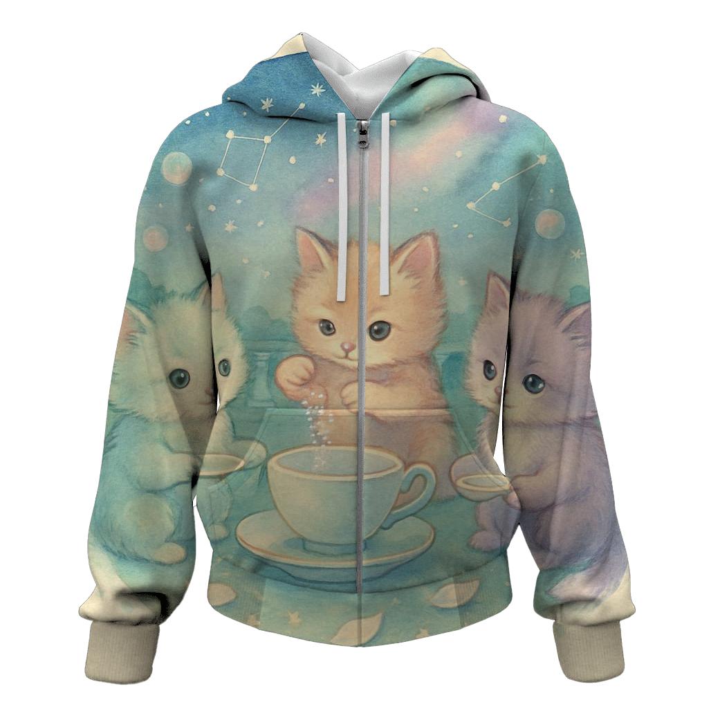 Cosmic Tea Party Kittens designer hoodies