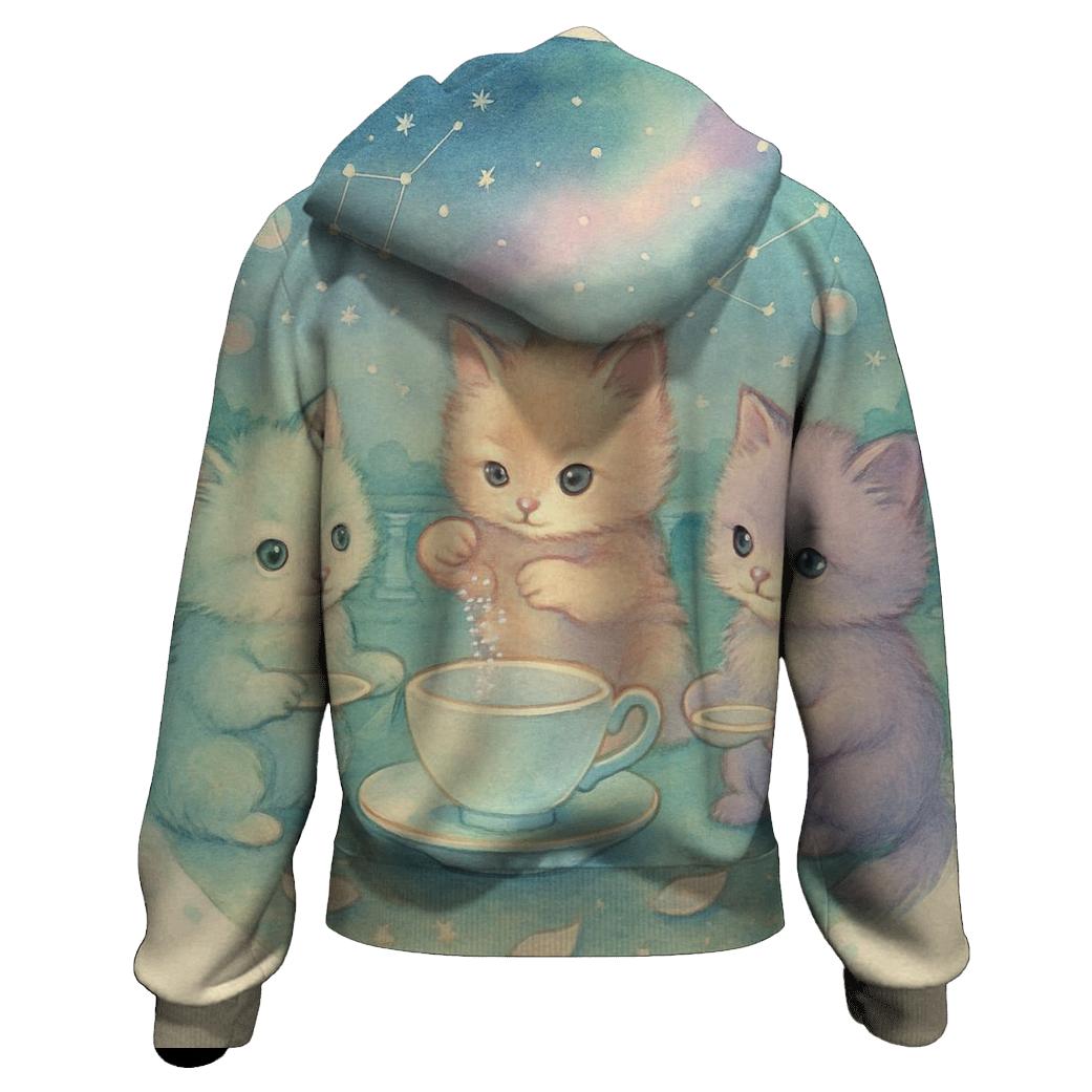 Cosmic Tea Party Kittens designer hoodies