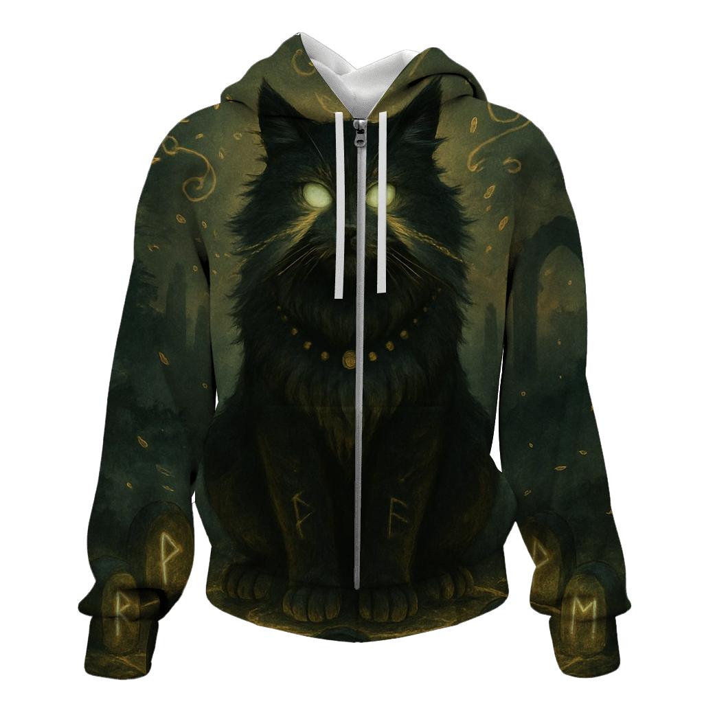 Mystic Runestone Guardian Cat designer hoodies