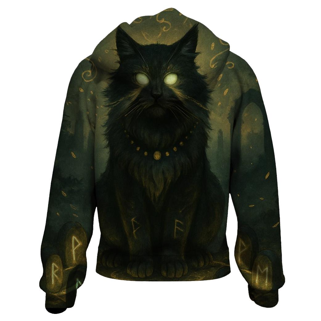 Mystic Runestone Guardian Cat designer hoodies