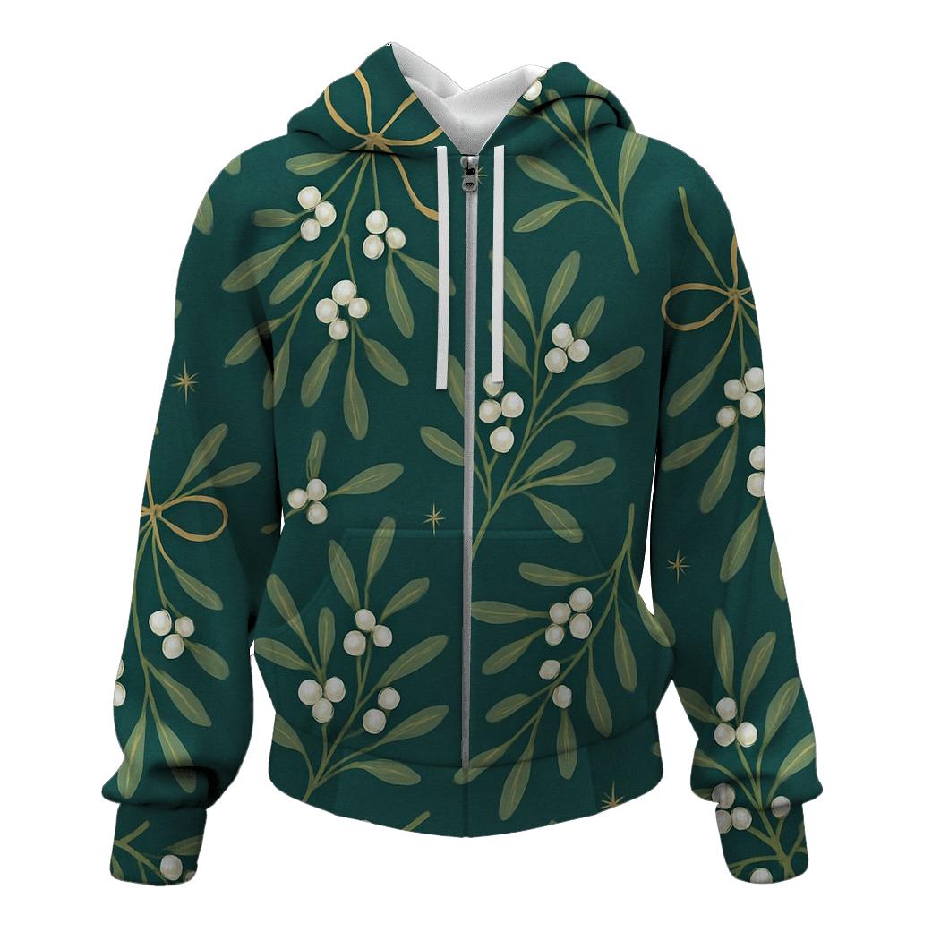 Mistletoe Scatter On Teal Background hoodie styles