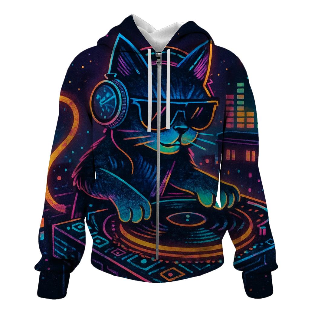 Retro Arcade DJ Cat heavyweight hoodies